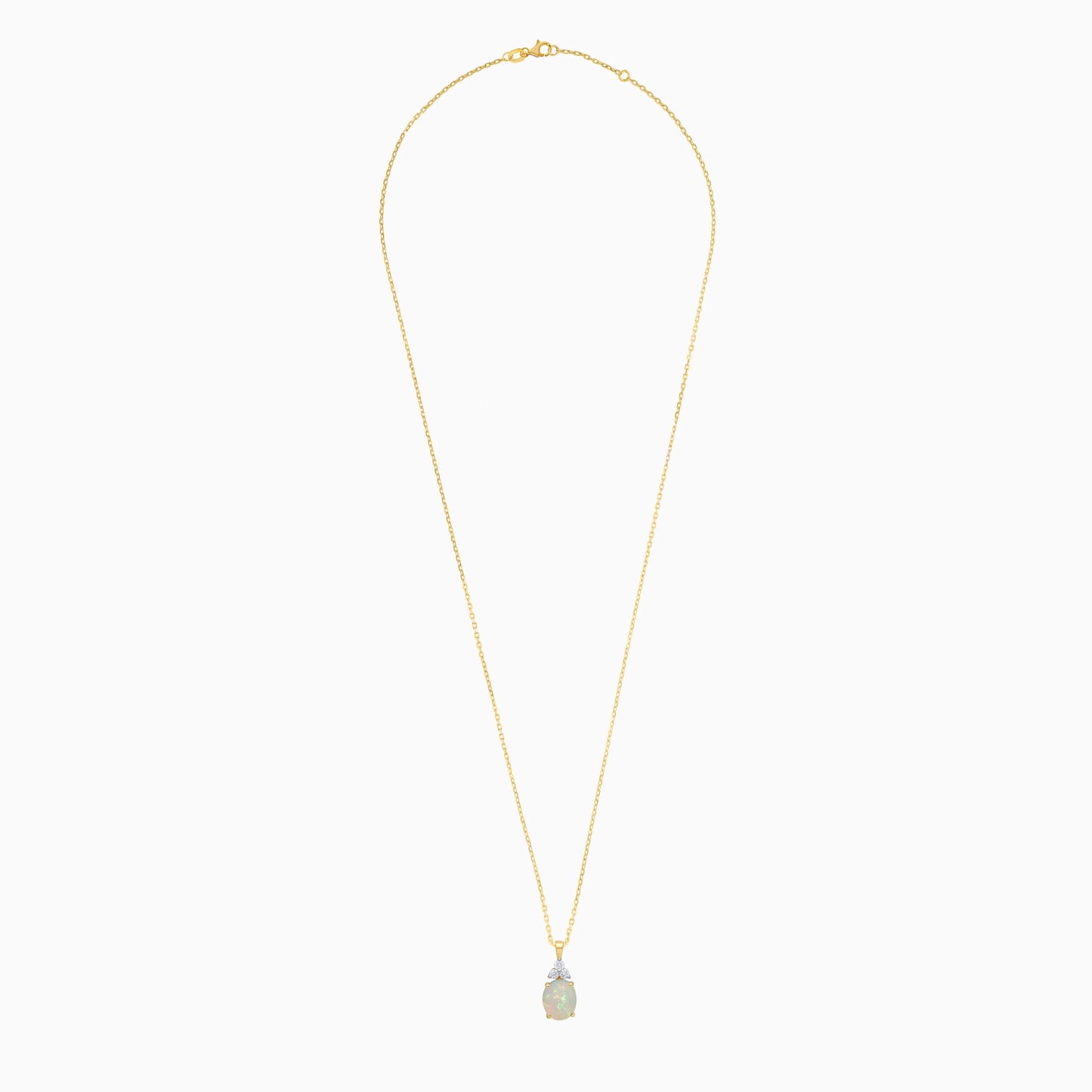 18k Yellow Gold chain decorated with amazing Opal & Round Brilliant Shape Natural Diamond pendant | Colour Classic Collection