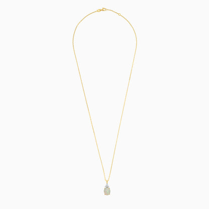 18k Yellow Gold chain decorated with amazing Opal & Round Brilliant Shape Natural Diamond pendant | Colour Classic Collection