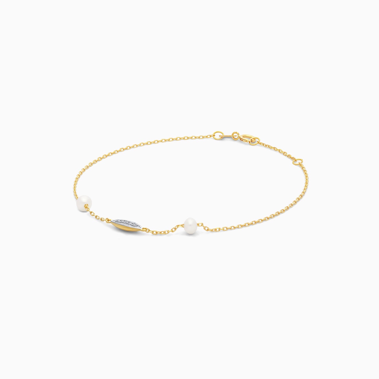 18K Yellow Gold Diamond and Twin Pearl Linear Bracelet - Danah Diamond Collection