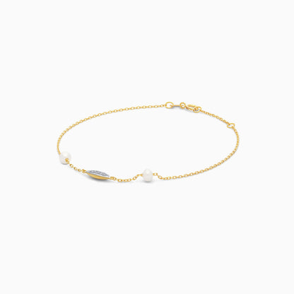 18K Yellow Gold Diamond and Twin Pearl Linear Bracelet - Danah Diamond Collection