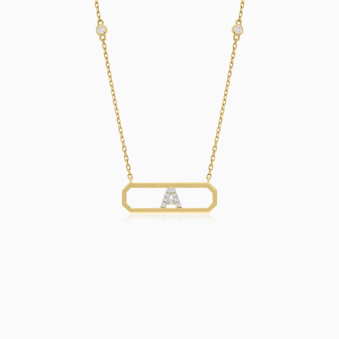 18K YELLOW GOLD NECKLACE LETTER "A" DECORATED WITH NATURAL DIAMOND