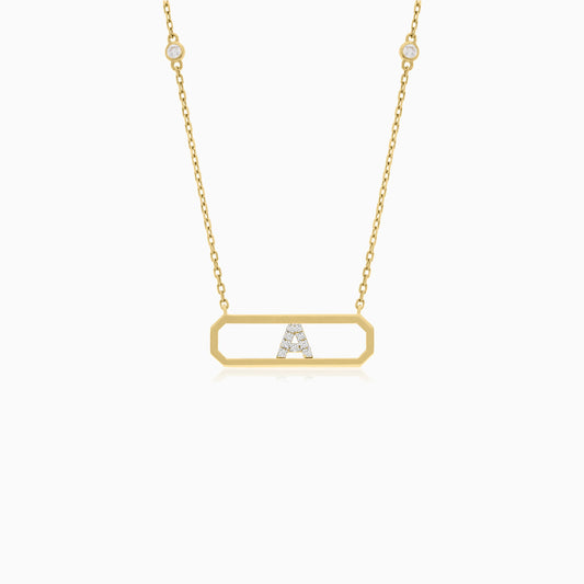 18K YELLOW GOLD NECKLACE LETTER "A" DECORATED WITH NATURAL DIAMOND