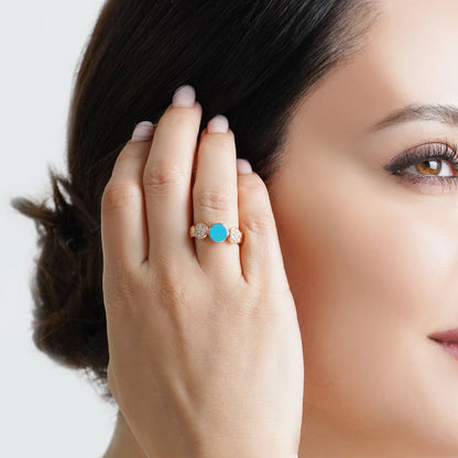 18K Rose Gold Ring with Natural Diamonds and Turquoise Stone - Mosaic Collection