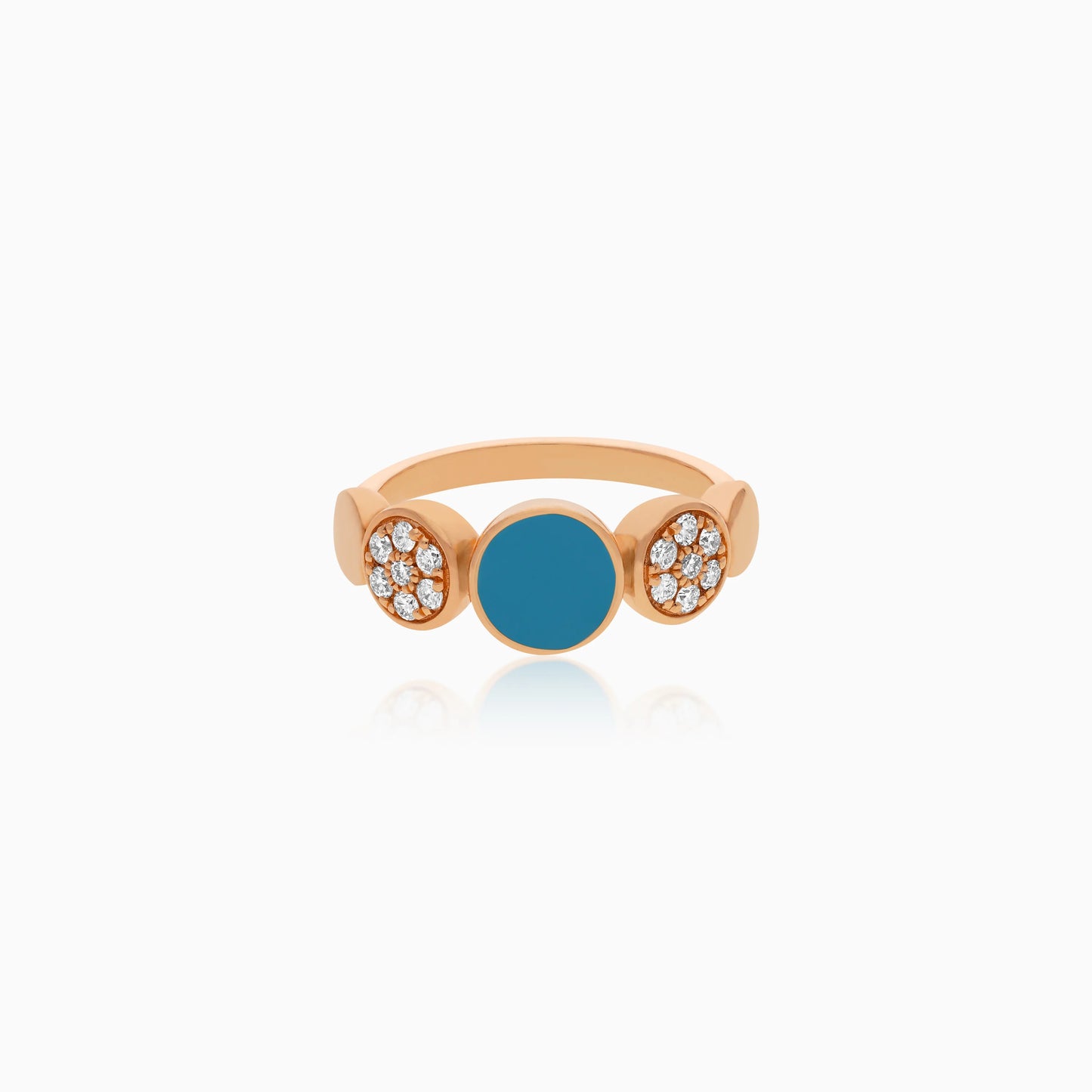 18K Rose Gold Ring with Natural Diamonds and Turquoise Stone - Mosaic Collection