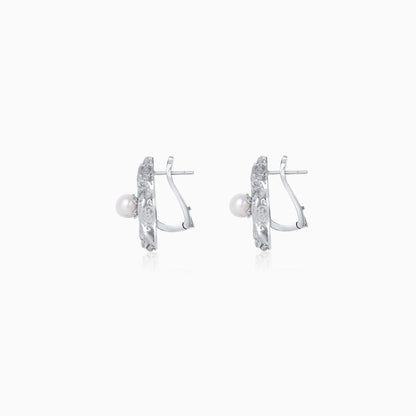 18K White Gold earrings with pearl and natural diamonds
