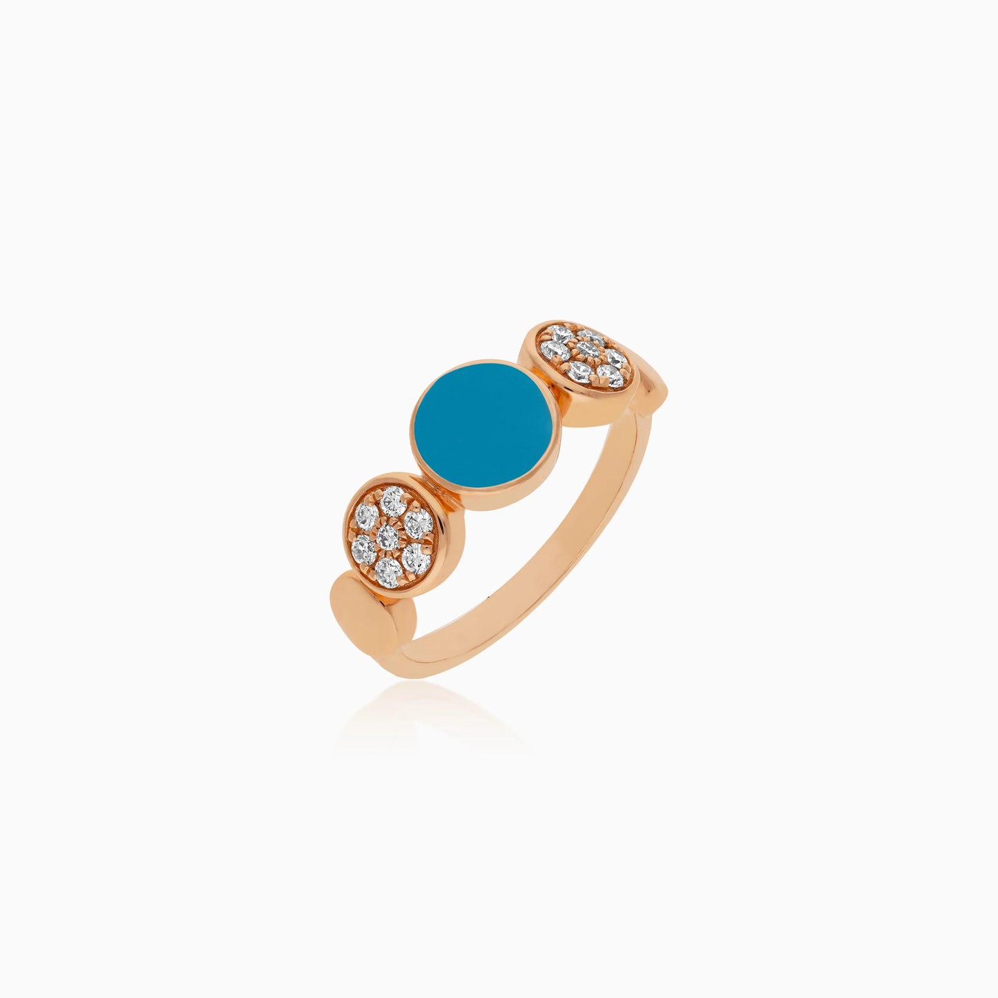 18K Rose Gold Ring with Natural Diamonds and Turquoise Stone - Mosaic Collection
