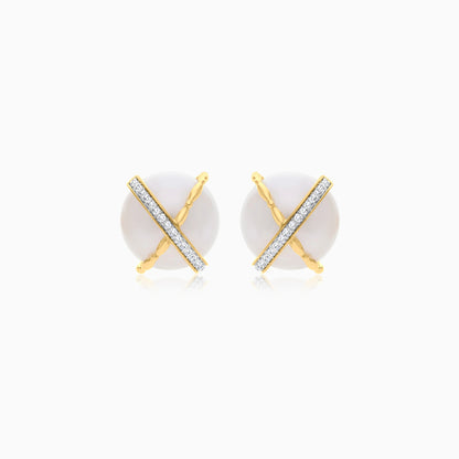 18K Yellow Gold Earrings with Pearl and Natural Diamond | Danah Collection