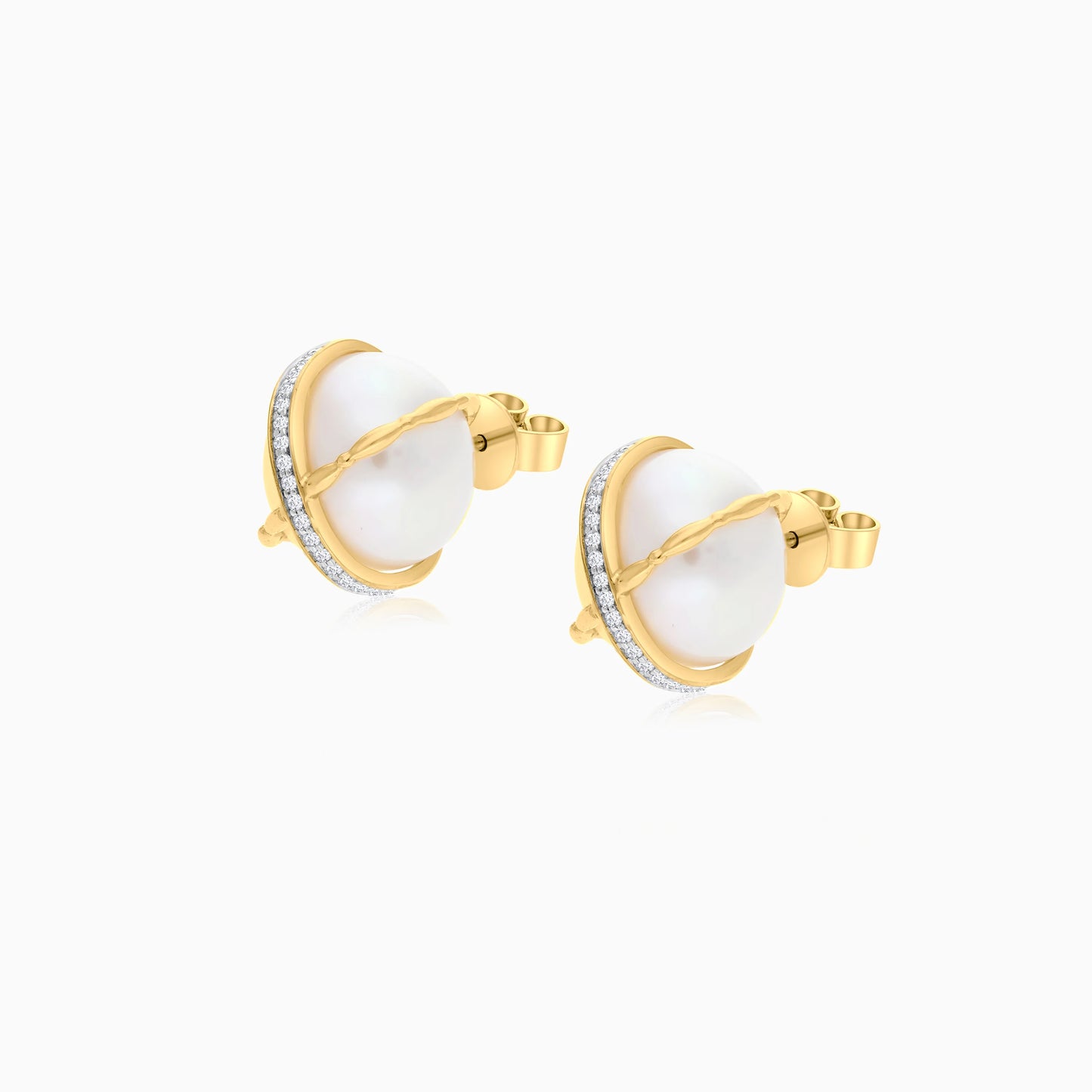 18K Yellow Gold Earrings with Pearl and Natural Diamond | Danah Collection