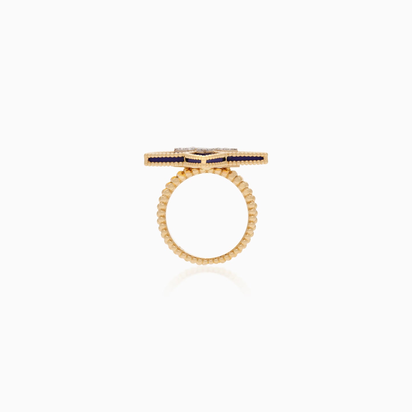 18K Yellow Gold Floral Ring with Diamonds and Lapis Lazuli - Fortuna Diamond Collection