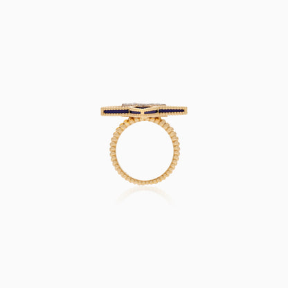 18K Yellow Gold Floral Ring with Diamonds and Lapis Lazuli - Fortuna Diamond Collection
