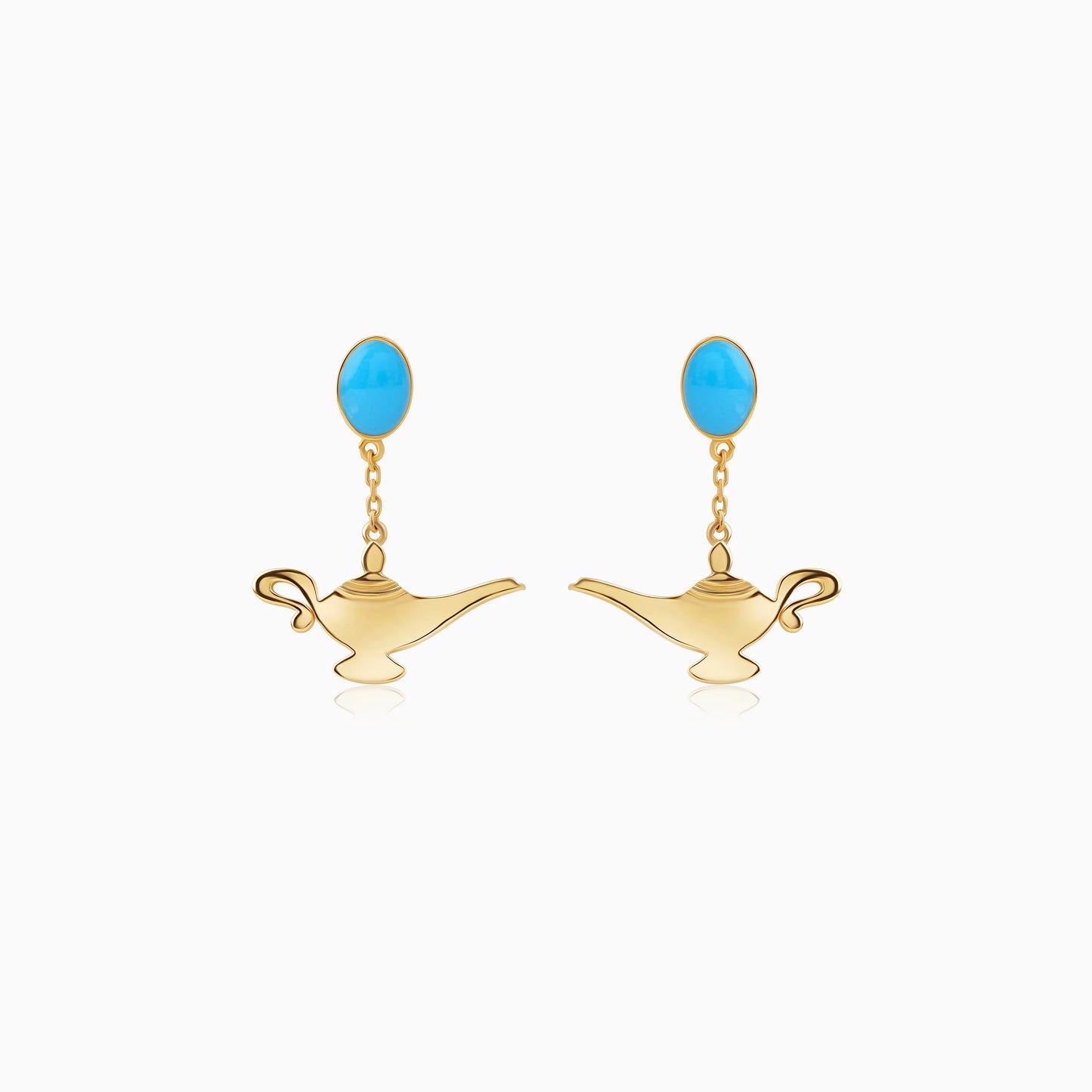 Disney Aladdin Genie Lamp Earrings in 18k Yellow Gold with Turquoise Enamelling | Disney Collection