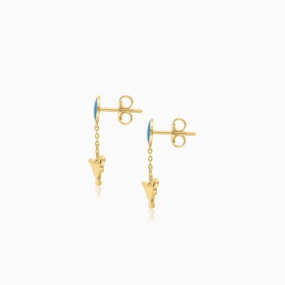 Disney Aladdin Genie Lamp Earrings in 18k Yellow Gold with Turquoise Enamelling | Disney Collection