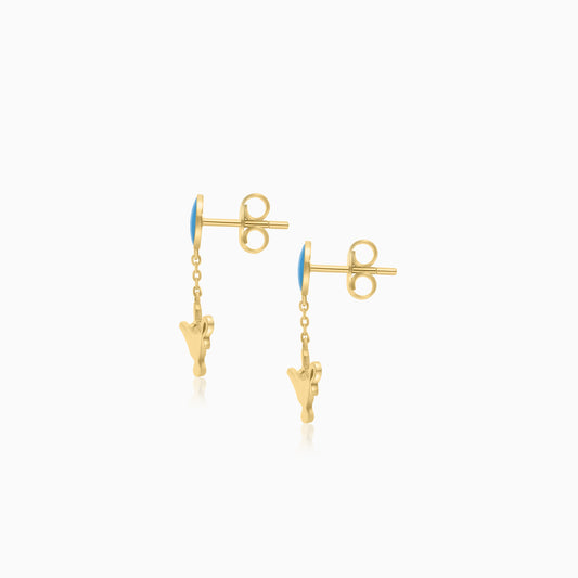 Disney Aladdin Genie Lamp Earrings in 18k Yellow Gold with Turquoise Enamelling | Disney Collection