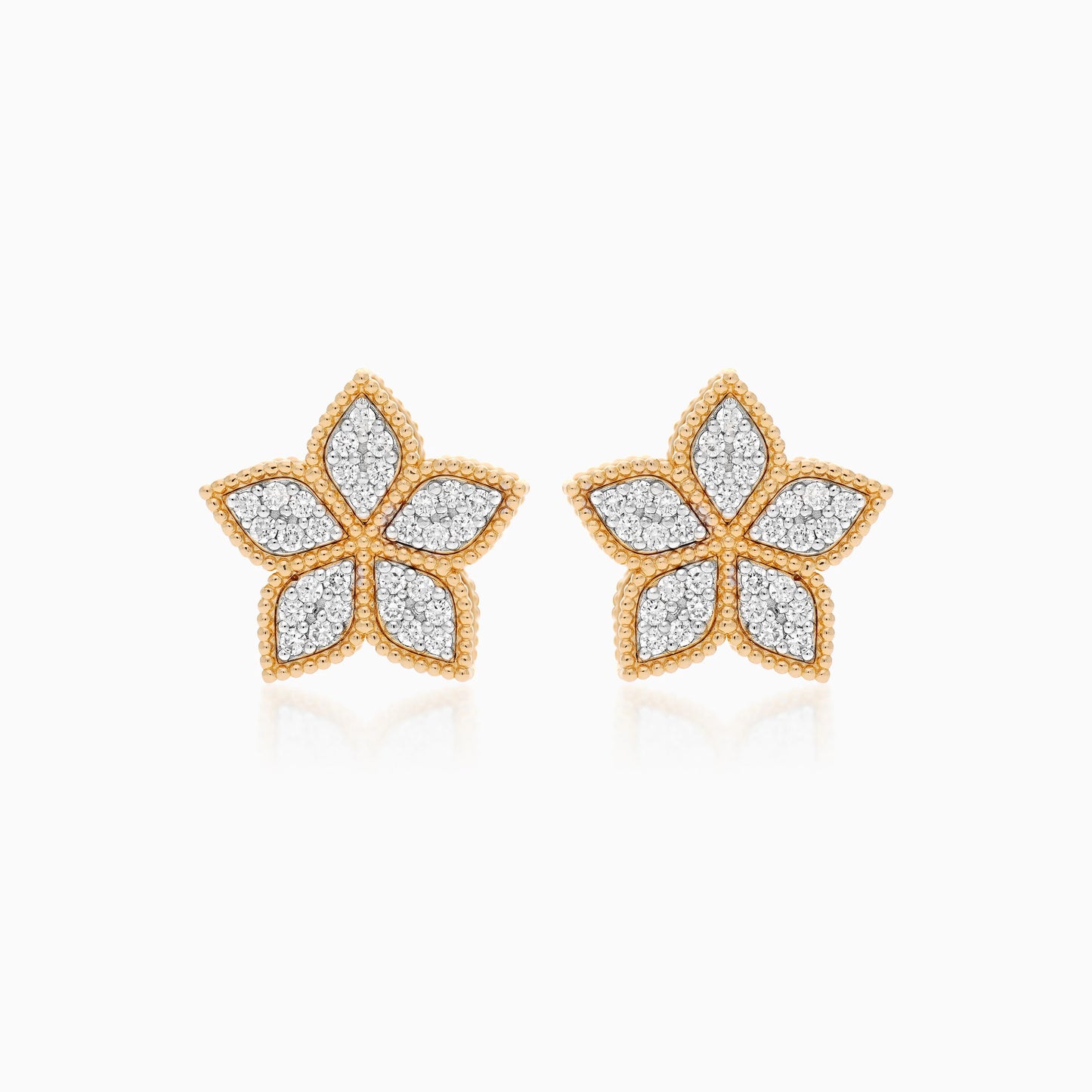 18K Yellow Gold Floral Diamond Earrings - Fortuna Diamond Collection