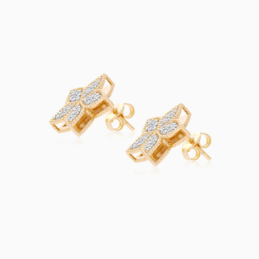 18K Yellow Gold Floral Diamond Earrings - Fortuna Diamond Collection