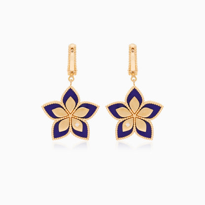 18K Yellow Gold Floral Earrings with Diamonds and Lapis Lazuli - Fortuna Diamond Collection
