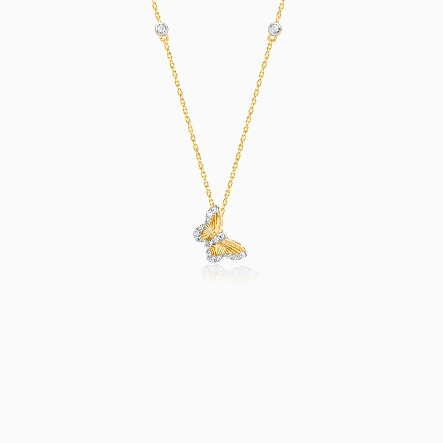 18K Yellow Gold Butterfly Shape Necklace with Natural Diamonds - Farfalla