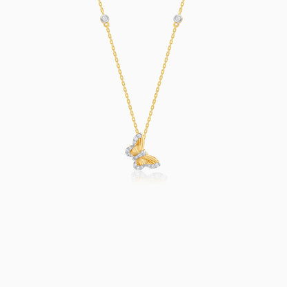 18K Yellow Gold Butterfly Shape Necklace with Natural Diamonds - Farfalla