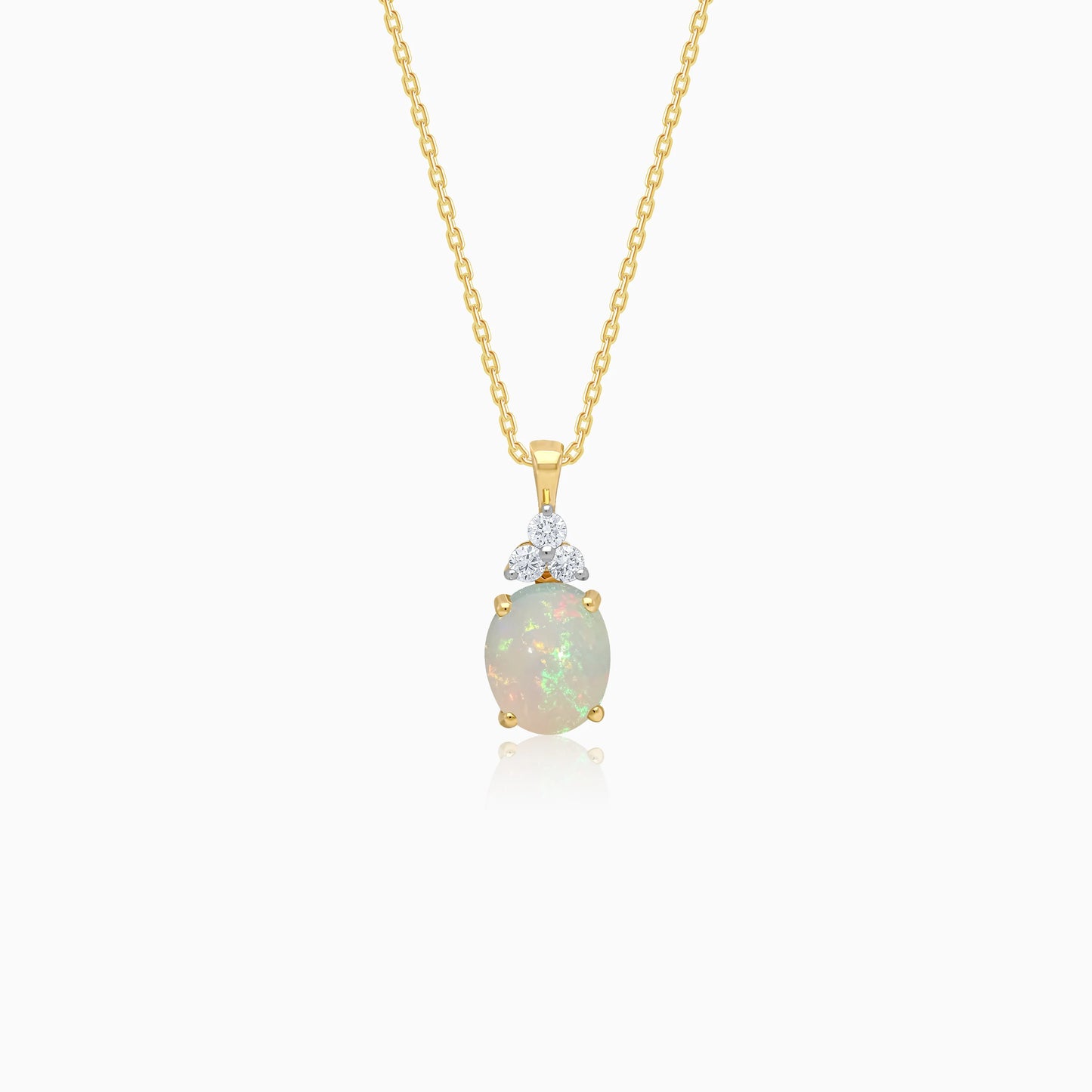 18k Yellow Gold chain decorated with amazing Opal & Round Brilliant Shape Natural Diamond pendant | Colour Classic Collection