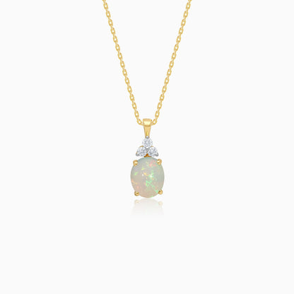 18k Yellow Gold chain decorated with amazing Opal & Round Brilliant Shape Natural Diamond pendant | Colour Classic Collection