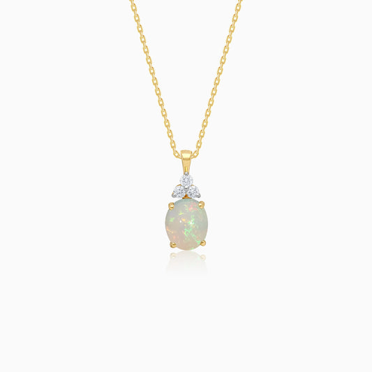 18k Yellow Gold chain decorated with amazing Opal & Round Brilliant Shape Natural Diamond pendant | Colour Classic Collection