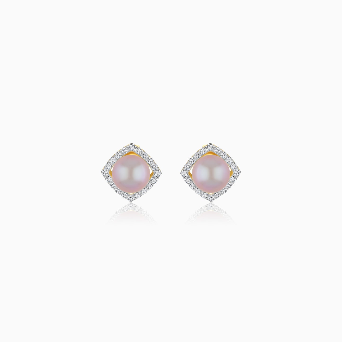 18K Yellow Gold Cultured Pearl and Natural Diamonds Stud Earrings