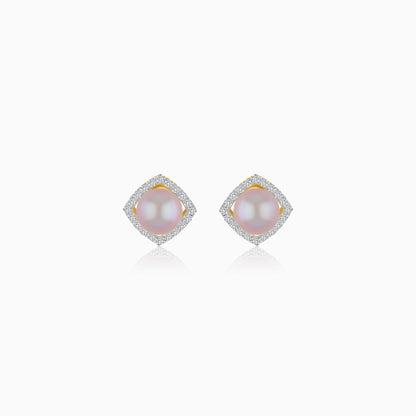 18K Yellow Gold Cultured Pearl and Natural Diamonds Stud Earrings