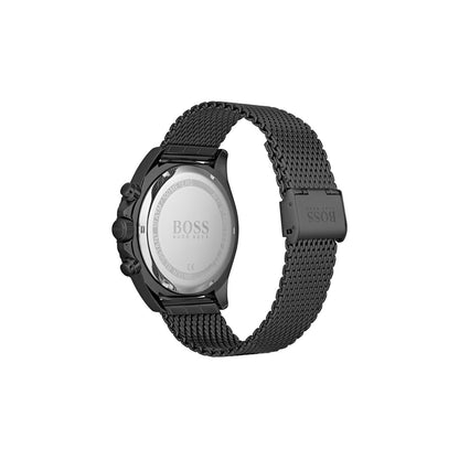 Boss Quartz movement Watch in a Round case with Grey Stainless steel bracelet and Blue Dial