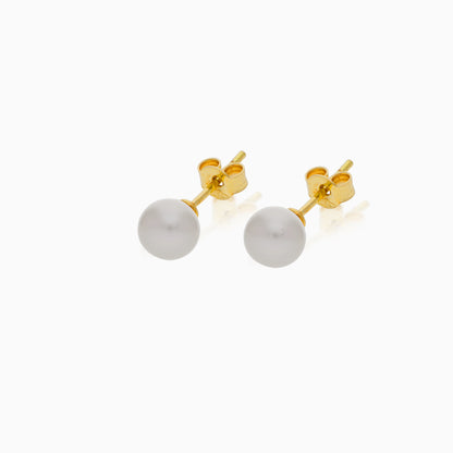 18K YELLOW GOLD PAIR OF EARRINGS WITH SINGLE PEARL