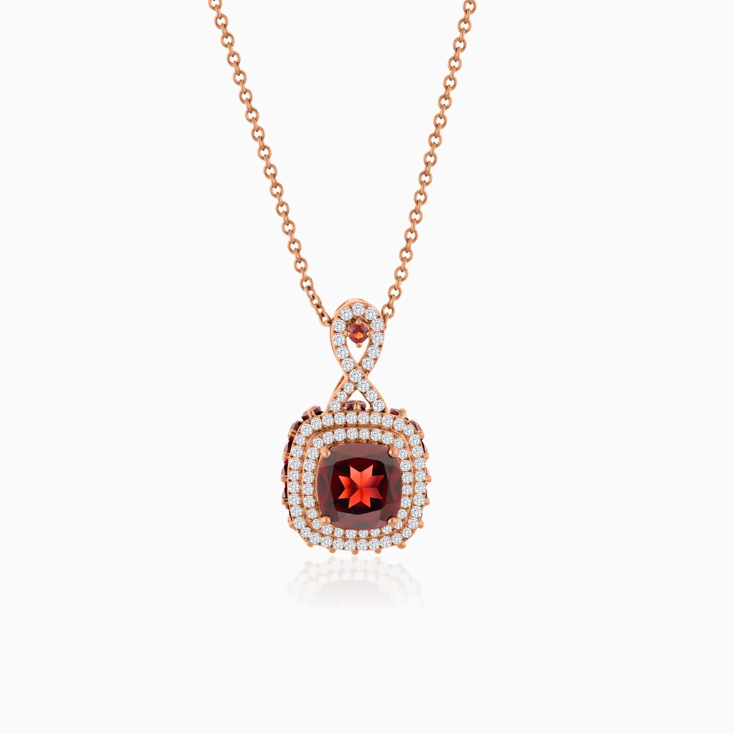 18K Rose Gold Necklace featuring a stunning Natural Diamond and Garnet stones