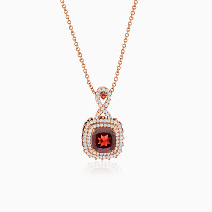 18K Rose Gold Necklace featuring a stunning Natural Diamond and Garnet stones