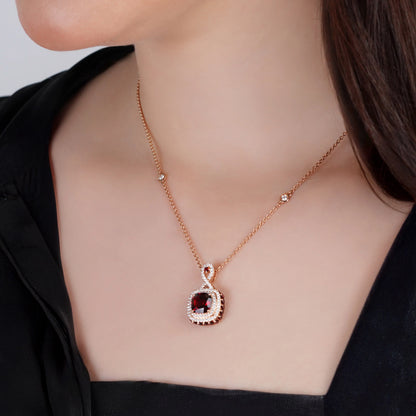 18K Rose Gold Necklace featuring a stunning Natural Diamond and Garnet stones