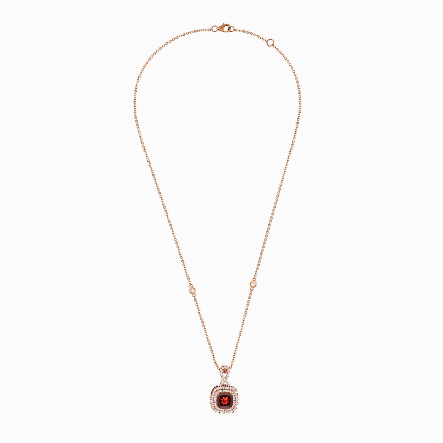 18K Rose Gold Necklace featuring a stunning Natural Diamond and Garnet stones