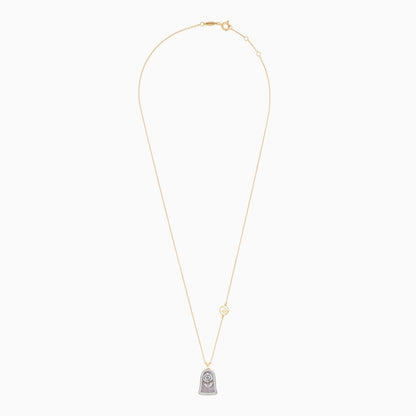 Enchanted Disney Princess Belle with flower Necklace 18k yellow and white gold decorated with MOP and natural diamond stones | Disney Collection