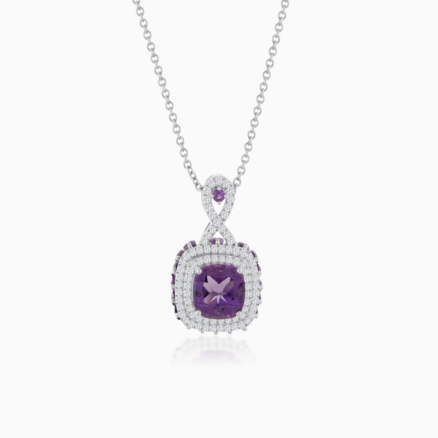 18K White  Gold Necklace  featuring a stunning Natural Diamond and amethyst