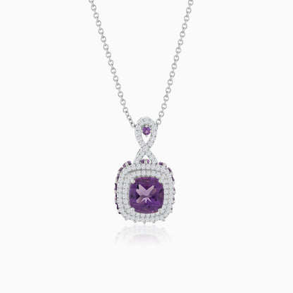18K White  Gold Necklace  featuring a stunning Natural Diamond and amethyst