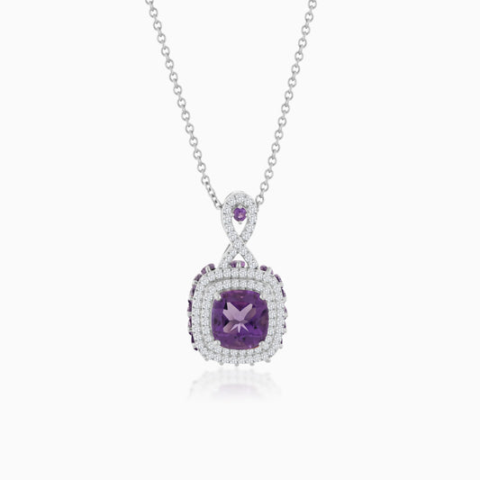 18K White  Gold Necklace  featuring a stunning Natural Diamond and amethyst