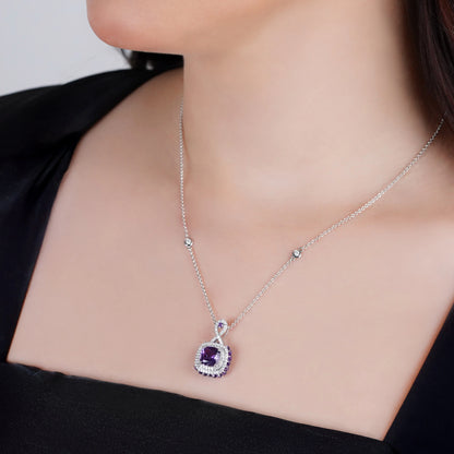 18K White  Gold Necklace  featuring a stunning Natural Diamond and amethyst
