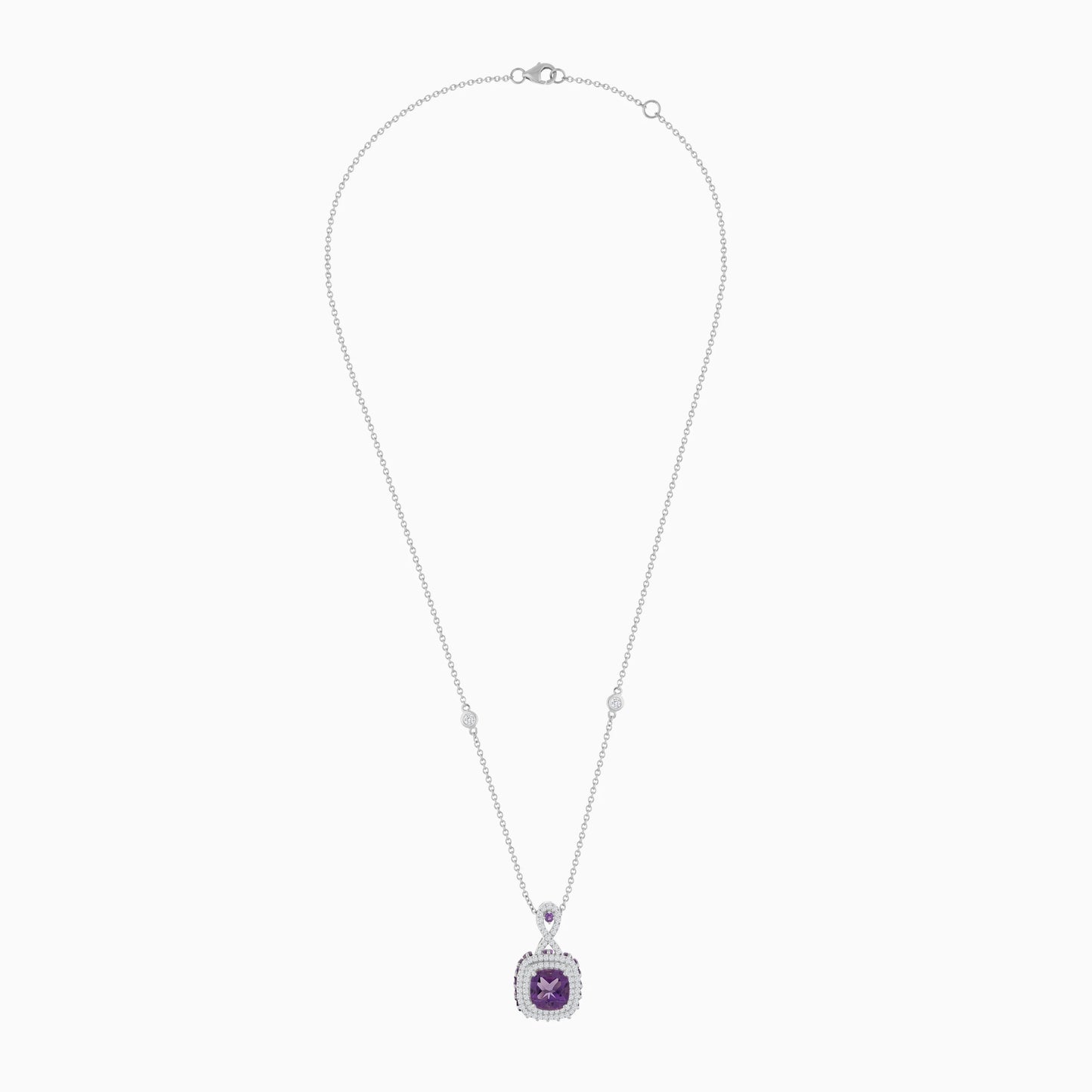 18K White  Gold Necklace  featuring a stunning Natural Diamond and amethyst