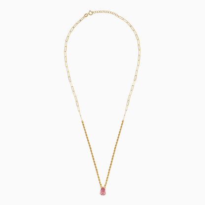 18K Yellow Gold Rope and Paperclip Chain with Pink Swarovski Zirconia Drop-Cut Stone