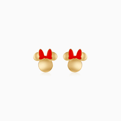 Mickey & Friends 18K Yellow Gold Mini Mouse Bow Earrings with Natural Diamonds & Enamel | Disney Collection