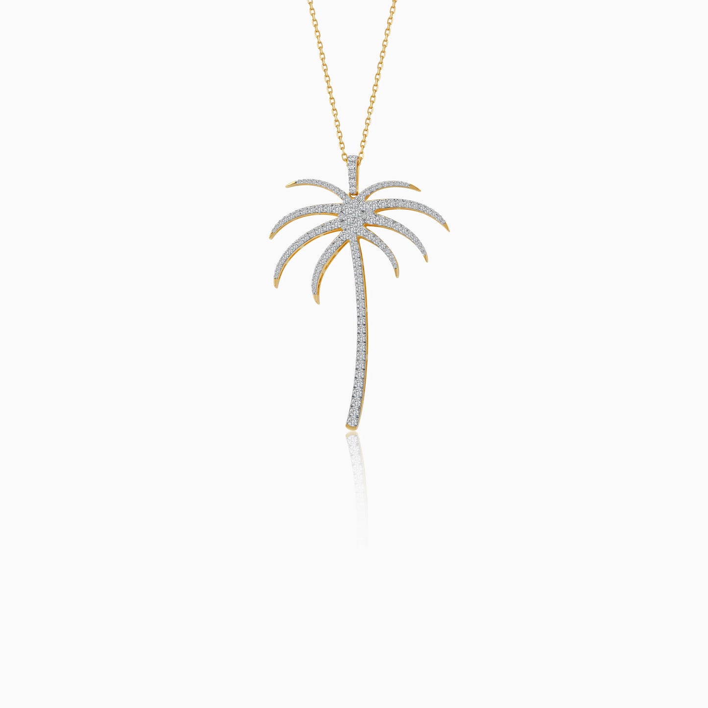 18k Yellow Gold Chain with Palm Tree-shaped Pendant "50mm" decorated with Natural Diamond | Al Nakhla Collection