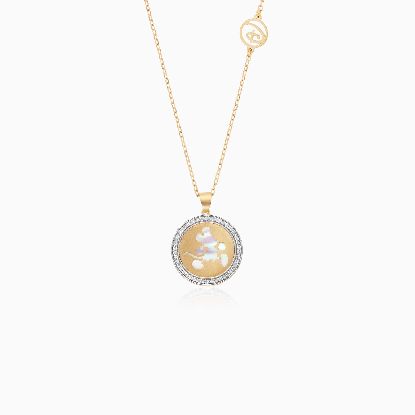 Disney- Mickey & Friends- 18KT Yellow Gold- Mickey Mouse Silhouette -Necklace- with Natural Diamonds & Mother of Pearl