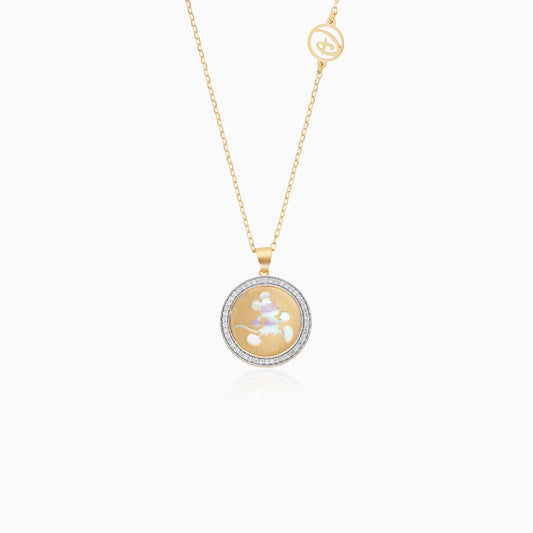 Disney- Mickey & Friends- 18KT Yellow Gold- Mickey Mouse Silhouette -Necklace- with Natural Diamonds & Mother of Pearl