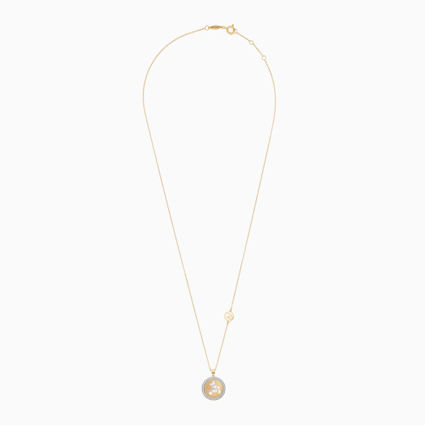 Disney- Mickey & Friends- 18KT Yellow Gold- Mickey Mouse Silhouette -Necklace- with Natural Diamonds & Mother of Pearl