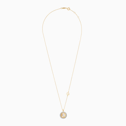 Disney- Mickey & Friends- 18KT Yellow Gold- Mickey Mouse Silhouette -Necklace- with Natural Diamonds & Mother of Pearl