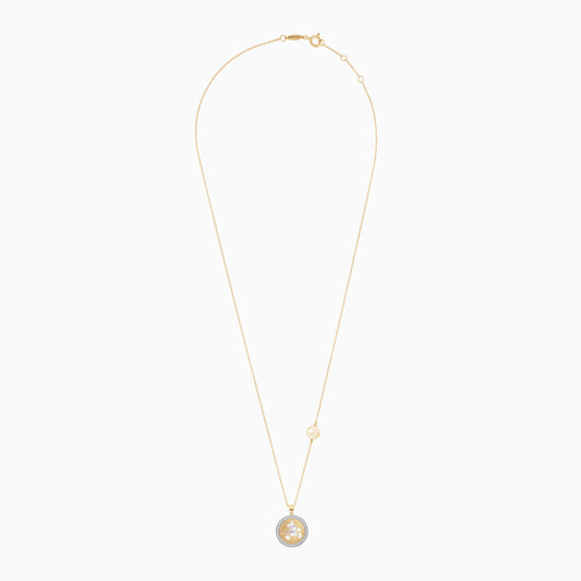Disney- Mickey & Friends- 18KT Yellow Gold- Mickey Mouse Silhouette -Necklace- with Natural Diamonds & Mother of Pearl