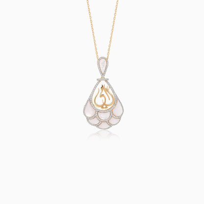 18K Gold Necklace Featuring 'Mother' Design with MOP and Natural Diamonds