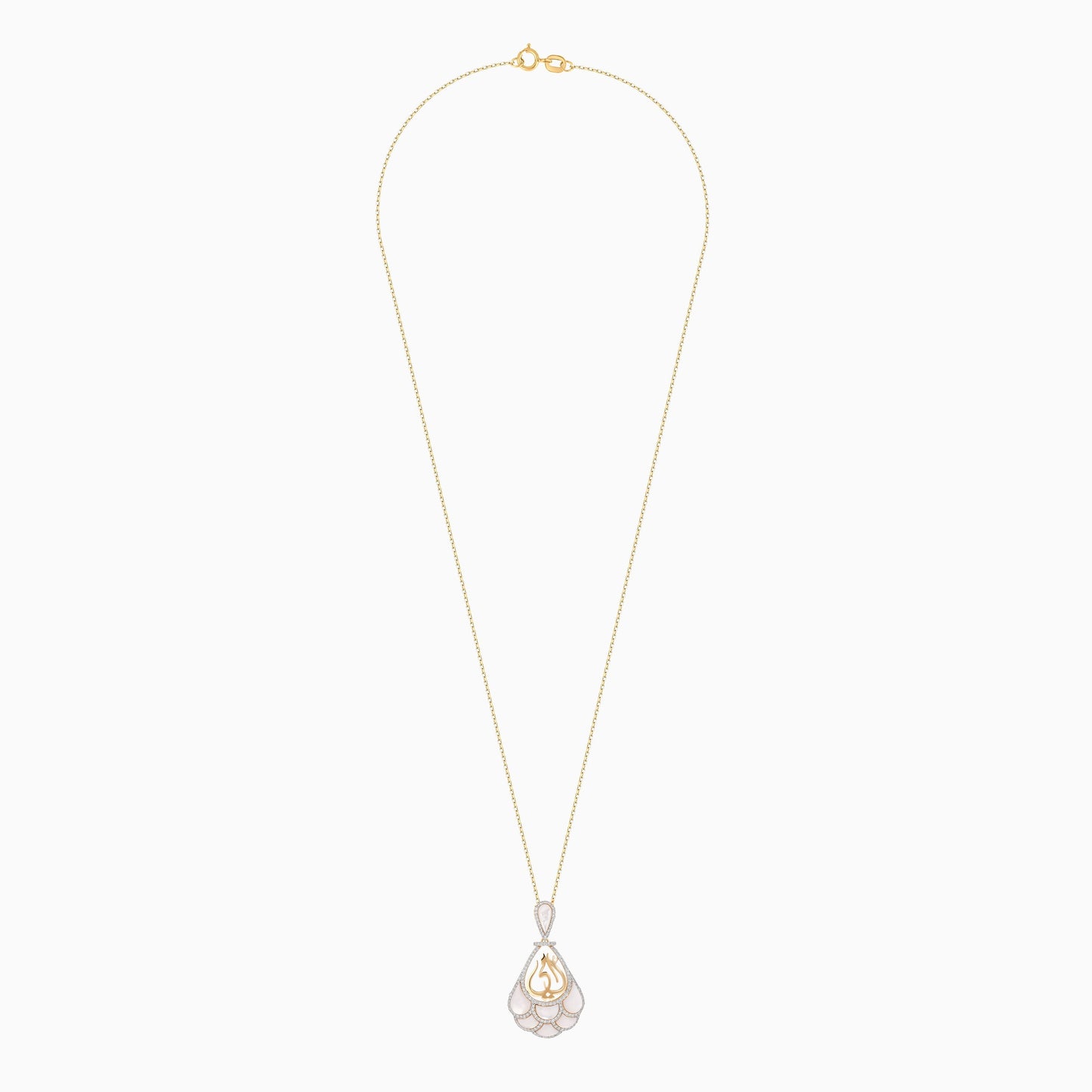 18K Gold Necklace Featuring 'Mother' Design with MOP and Natural Diamonds