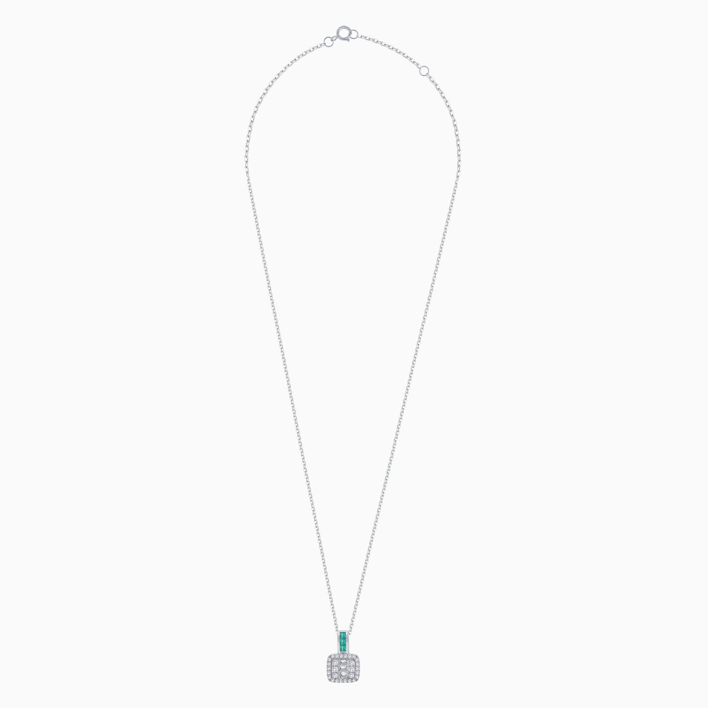 18K WHITE GOLD NECKLACE DECORATED WITH NATURAL DIAMOND AND EMERALD STONES